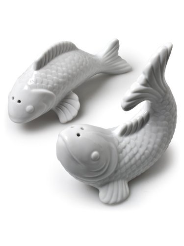 1 X 4 White Porcelain Jumping Japanese Gold Fish Koi Salt and Pepper Shakers Set by American Chateau