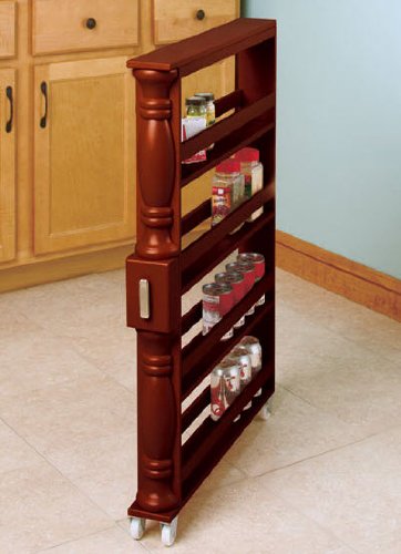 Slim Vertical Spice Rack with Wheels in Natural Color