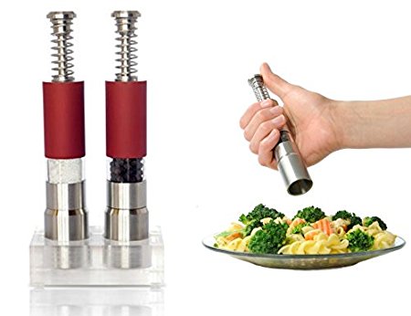 Salt And Pepper Grinder Set, Grind Gourmet Original Spring Action Pump & Grind Cooking Gadgets, Spice Grinder, Pepper Mill, Salt N Pepper Grinders, Free Pep Spice and Salt