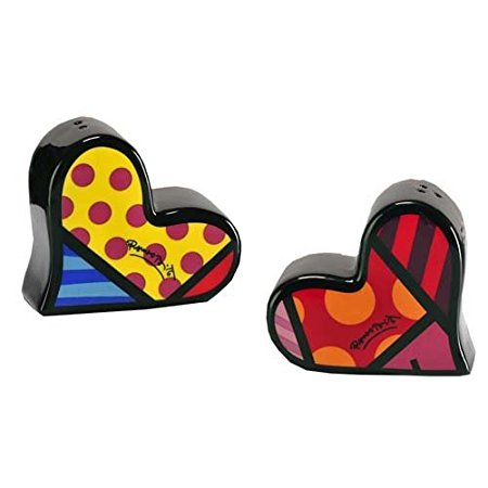 Romero Britto Hearts Pop Art Ceramic Kitchen Salt and Pepper Shakers