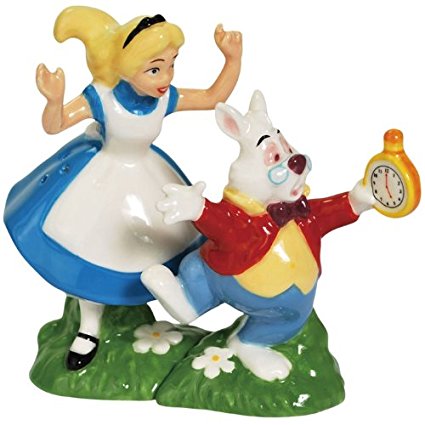 Westland Giftware Alice and White Rabbit Magnetic Ceramic Salt and Pepper Shakers, 4-Inch