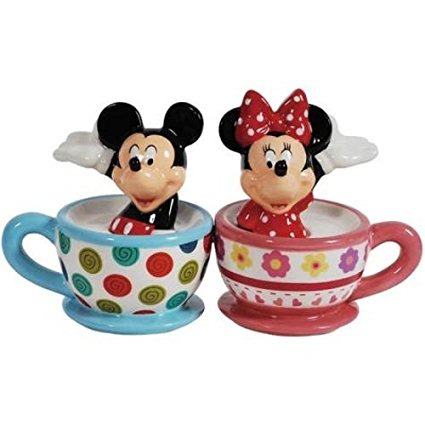 Westland Giftware Magnetic Ceramic Salt and Pepper Shaker Set, Mickey and Minnie Teacups, Multicolor