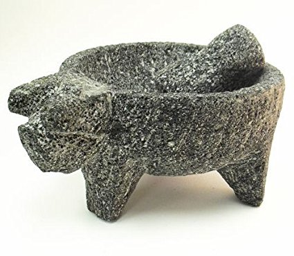 Molcajete Stone Mortar with Pig Head & Pestle