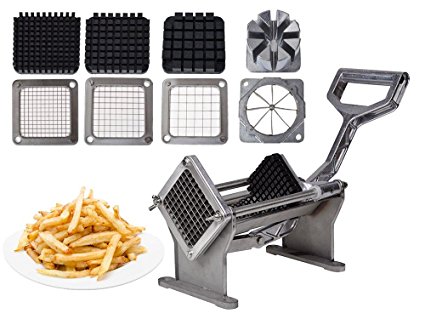 Premium 18/8 Stainless Steel French Fry Cutter Potato Slicer 4 Set Cutting Blades (1/4-inch,3/8-inch,1/2-inch)