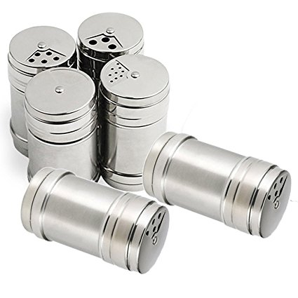 GIVESURPRISE Salt and Pepper Shaker Sets Stainless Steel Spice Shakers, Unbreakable Water-Resistant Kitchen Storage for BBQ, Outdoor Cooking, Set of 6