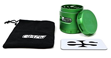 Grav Lab Designed Herbal Grinder - 2.5'' 4 Piece Green with Metal Pollen Scoop and Clear ES Scoop Card