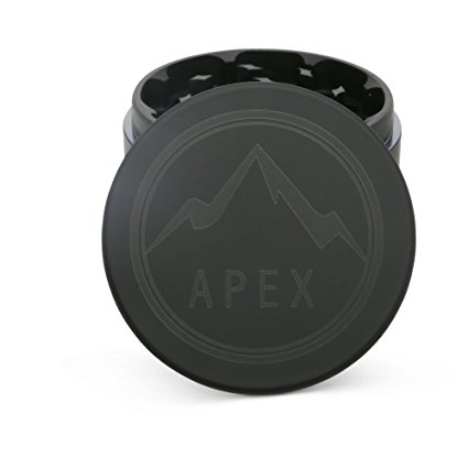 Soft Touch Limited Edition Matte Black Apex Herb Grinder Top Rated 2.5 Inch 4 piece with Pollen Catcher