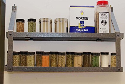 2-tier Gourmet Spice Rack: Hammered Steel & Black Wood