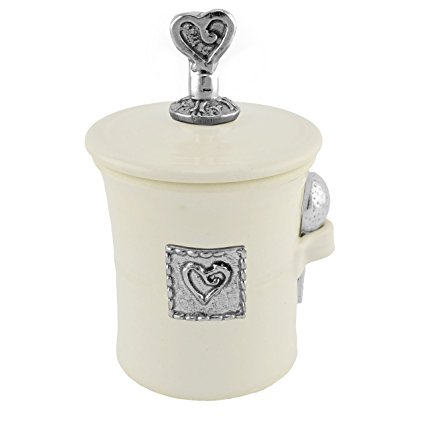 Oregon Stoneware Studio Heart Salt Pot with Pewter Finial, Whipping Cream