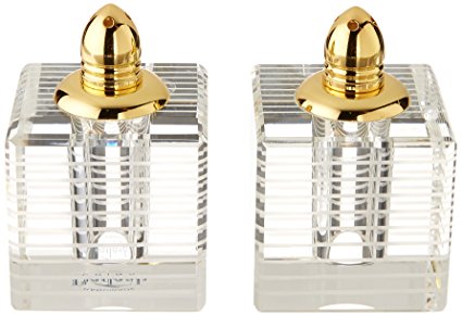 Badash H244G Crystal Salt & Pepper Squares with Gold Tops