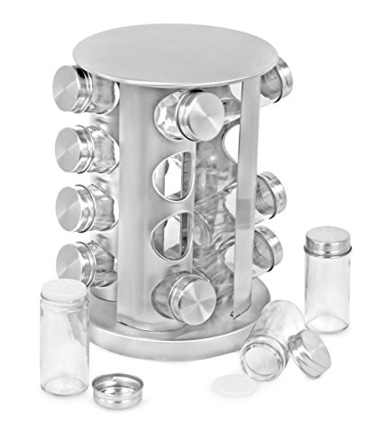 Internet’s Best Revolving Spice Tower | Round Spice Rack | Set of 16 Spice Jars | Seasoning Storage Organization | Stainless Steel