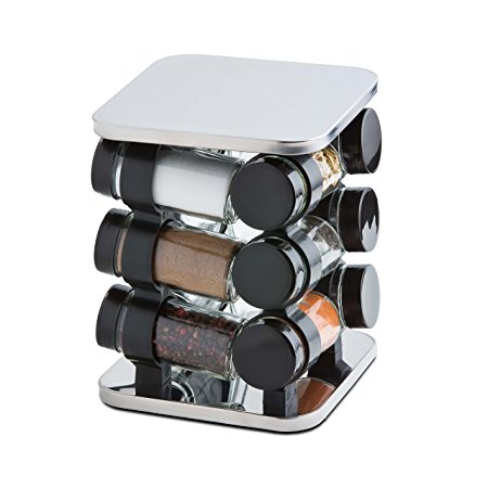 Modernhome 12 Piece Stainless Steel Spice Rack Carousel, Black