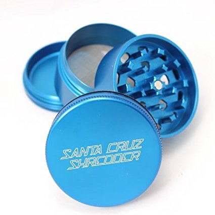 Medium Santa Cruz Shredder Blue 4 Piece Grinder with a Cali Crusher® Pollen Press