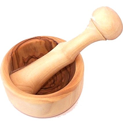 Small hand carved and made Mortar and Pestle from grade A olive wood - Bethlehem Olive wood (3.5 inches in diameter and Pestle is 5.5 inches long)