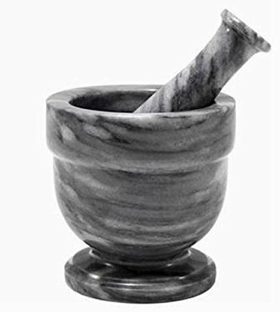 Extra Large Gray Marble Stone Mortar and Pestle Set - 6 Inch