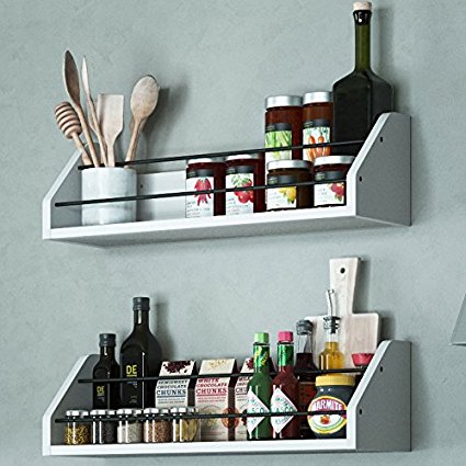 Kitchen White Wall Shelf with Black Metal Section Railing Great For Spice Dressing Jar Display Organizer Storage Rack Each Shelf is 24 inch