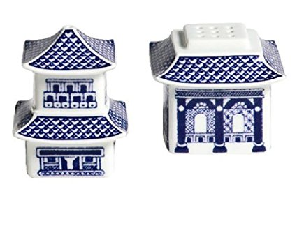 Johnson Brothers Willow 2-Inch and 2-3/4-Inch Pagoda Salt and Pepper, Blue