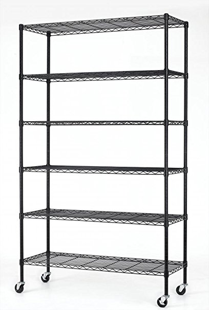 Commercial 6 Tier Layer Adjustable Wire Metal Shelf Rack Organizer for Kitchen/Bathroom/Garage (Black) 82