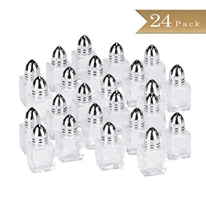 TrueCraftware - Set of 24 - 1/2 oz Mini Salt Shakers - Mini Square Cube Glass Salt and Pepper Shakers with Polished Chrome Top - 0.5 Ounce - Individual Shakers for Restaurants or Weddings