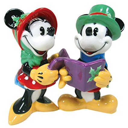 Westland Giftware Magnetic Ceramic Salt and Pepper Shaker Set, 3.75-Inch, Disney Mickey and Minnie Caroling, Set of 2