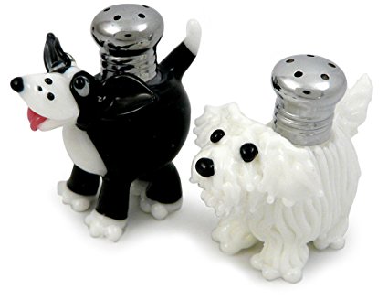 American Made Hand-blown Art Glass Salt/Pepper Shakers: 'Salty + Peppa' Dogs