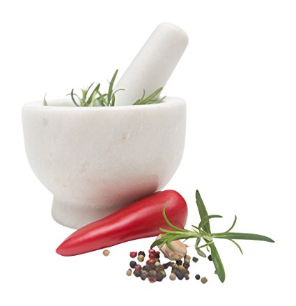 Mortar and Pestle Set | Made of 100% Natural Solid Polished Marble | Non-Porous | Crusher for Herbs, Nuts, Garlic, Spices | Best Guacamole and Salsa maker | Ultra Durable and Dishwasher safe