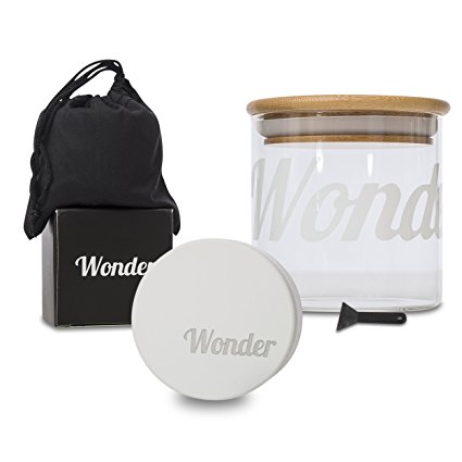 Wonder Herb Grinder Matte White Engraved Aluminum 2.5 Inch 4-Piece With Keef Catcher and Airtight Jar