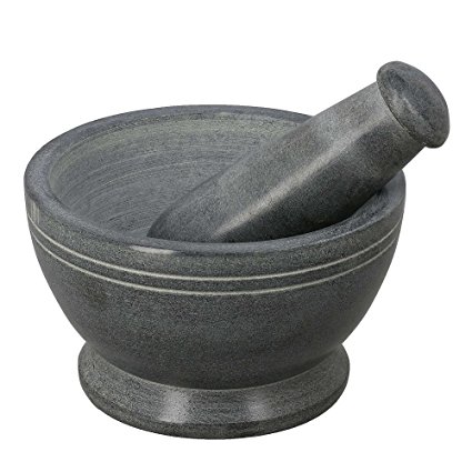 ShalinIndia Handmade Kitchen Decor Natural Stone Spice Grinder / Mortar and Pestle Set- Diameter 5 Inches- Grey