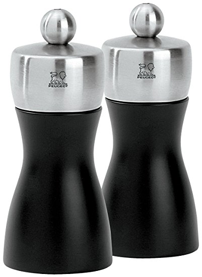 Peugeot Fidji Stainless Steel Salt and Pepper Mill Set, 12cm/4 3/4-Inch, Black Matte
