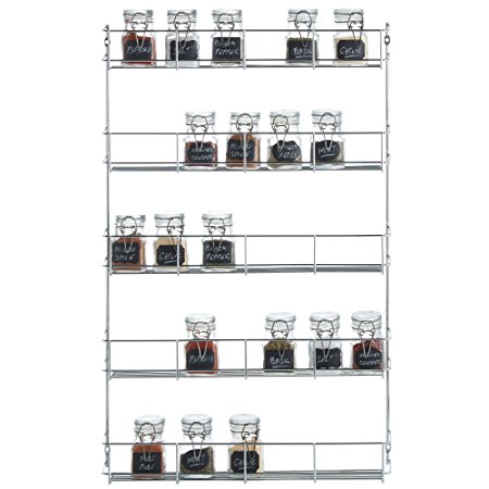 VonShef 5 Tier Spice Rack Organizer Chrome Plated (Easy Fix) For Herbs and Spices | Suitable for Wall Mount or Inside Cupboard